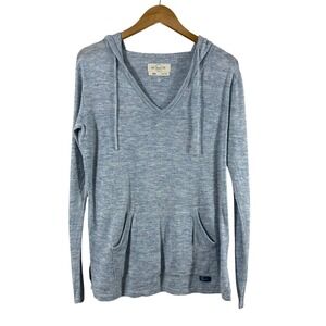 Purnell Women's Pullover Hoodie Heather Blue Linen Cotton Kangroo Pockets Size S